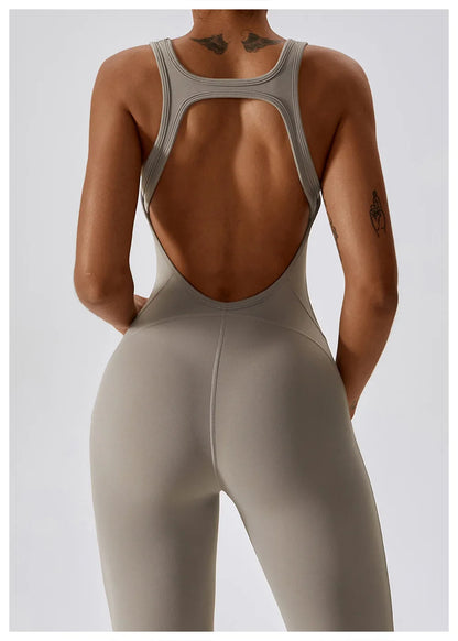 Luxe Contour Open-Back Flared Jumpsuit