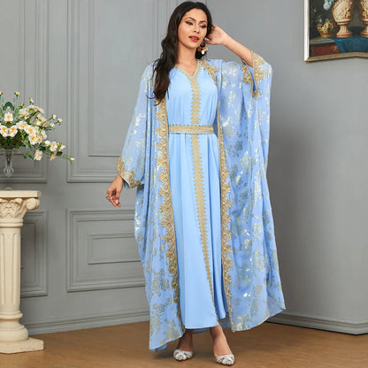 Golden Elegance Embroidered 2-Piece Abaya