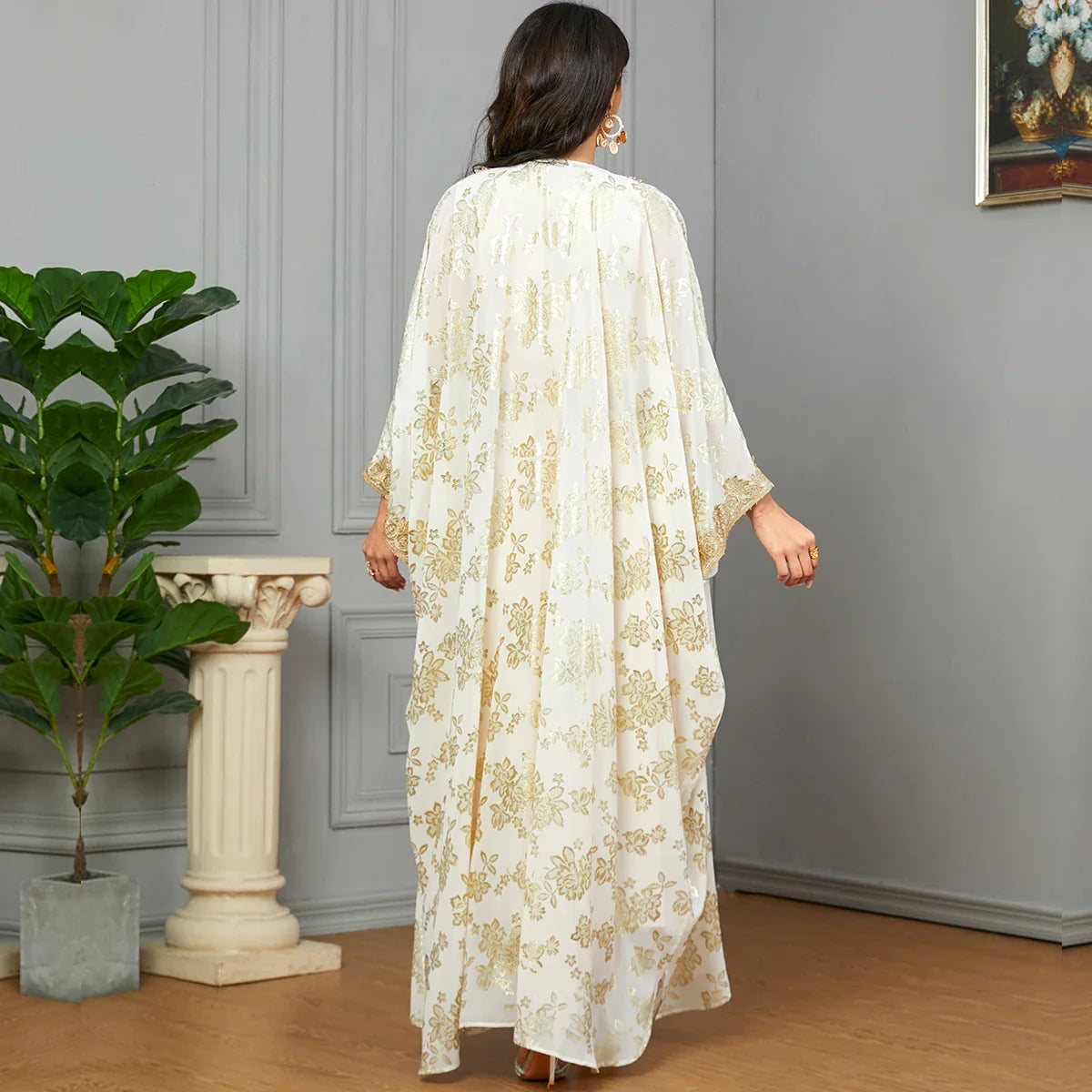 Golden Elegance Embroidered 2-Piece Abaya