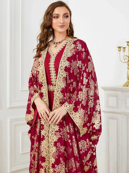 Golden Elegance Embroidered 2-Piece Abaya