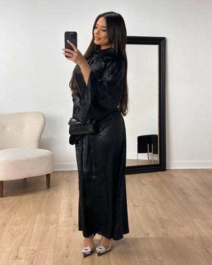 Silver Radiance High-Neck Evening Abaya