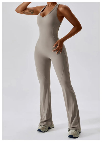 Luxe Contour Open-Back Flared Jumpsuit