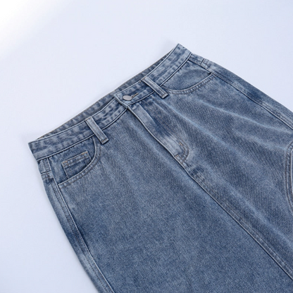 Edgy Split Denim Midi Skirt