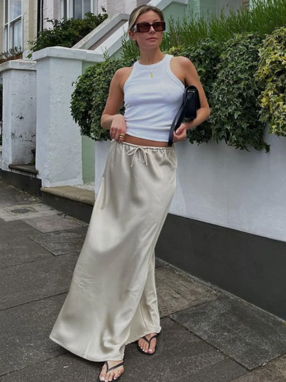 Regal Satin High-Waist Maxi Skirt