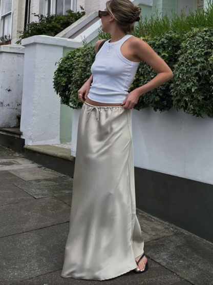 Regal Satin High-Waist Maxi Skirt