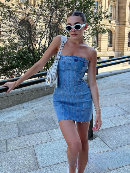 'Indigo Charm' Denim Tube Dress