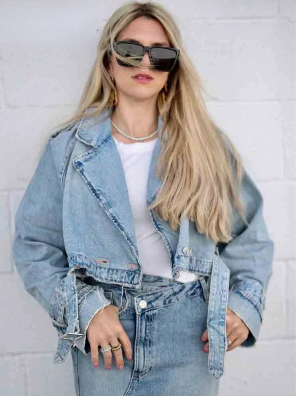 Belted Cropped Denim Jacket | Street Chic