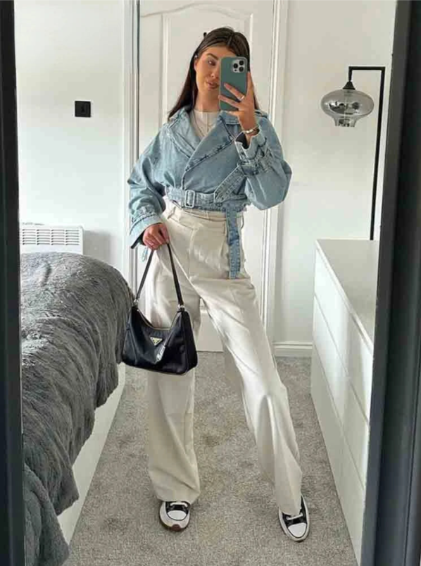 Belted Cropped Denim Jacket | Street Chic