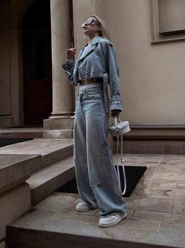 Belted Cropped Denim Jacket | Street Chic