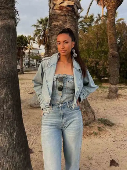 Belted Cropped Denim Jacket | Street Chic