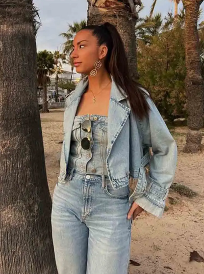 Belted Cropped Denim Jacket | Street Chic