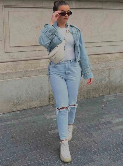 Belted Cropped Denim Jacket | Street Chic