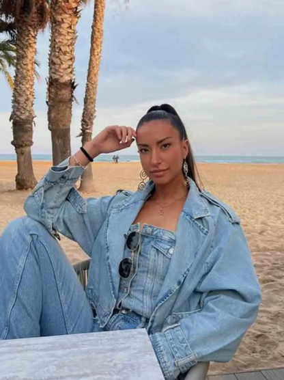 Belted Cropped Denim Jacket | Street Chic