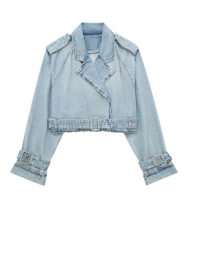 Belted Cropped Denim Jacket | Street Chic