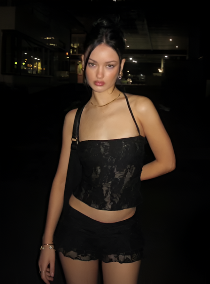 Y2K Lace See-Through Two-Piece Set