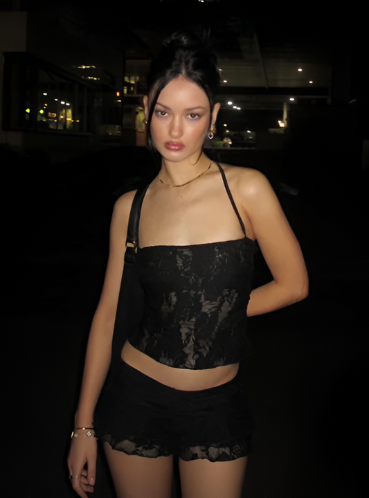 Y2K Lace See-Through Two-Piece Set