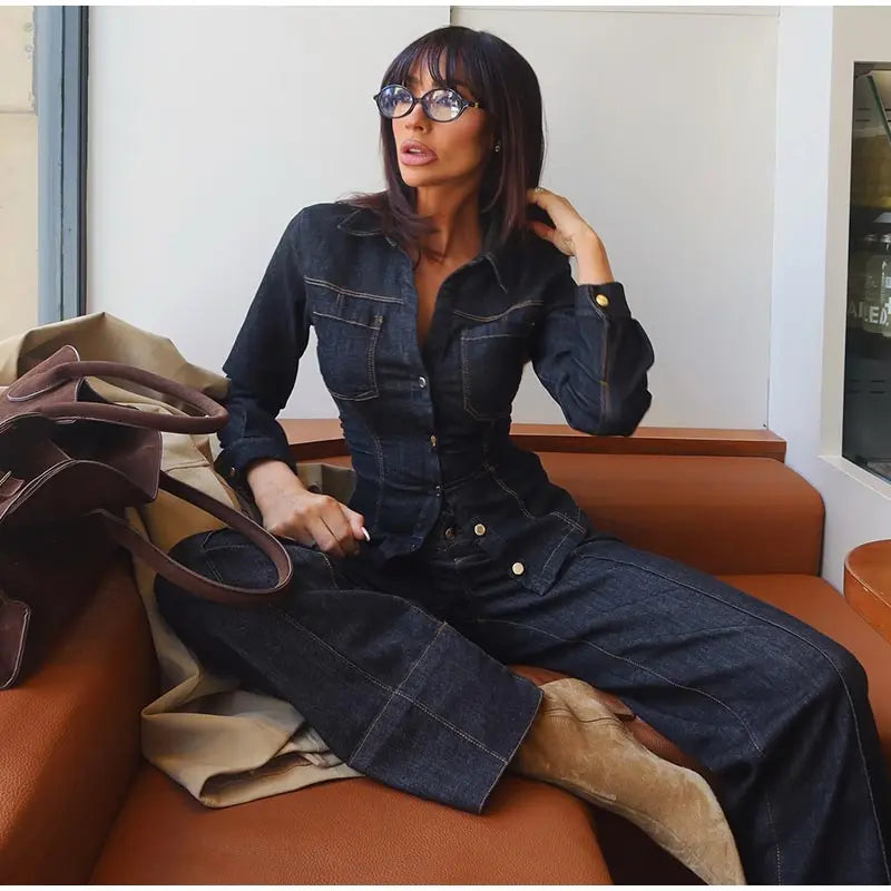 Chic Women's Vintage Denim Set