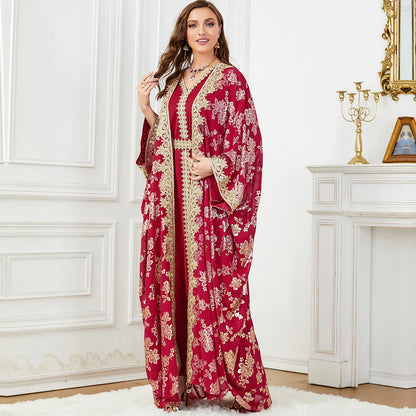 Golden Elegance Embroidered 2-Piece Abaya