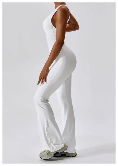 Luxe Contour Open-Back Flared Jumpsuit
