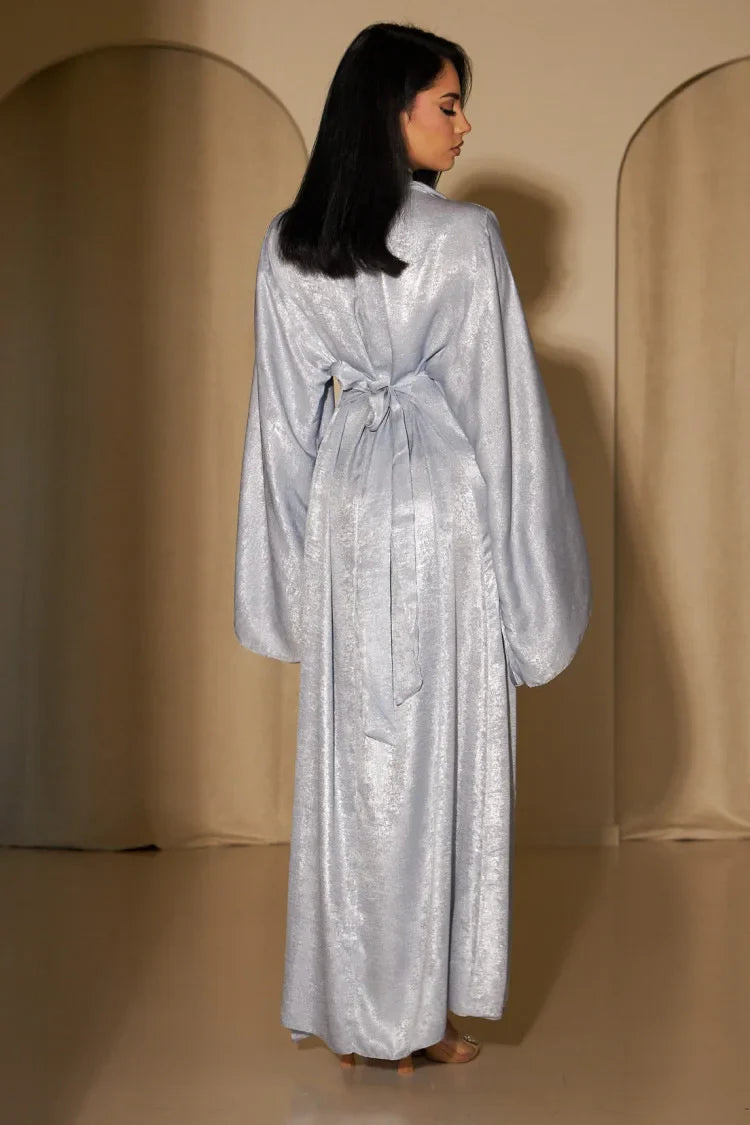 Silver Radiance High-Neck Evening Abaya