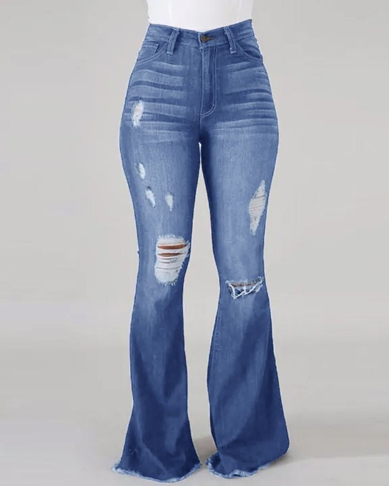 Trendy Distressed Flare Jeans