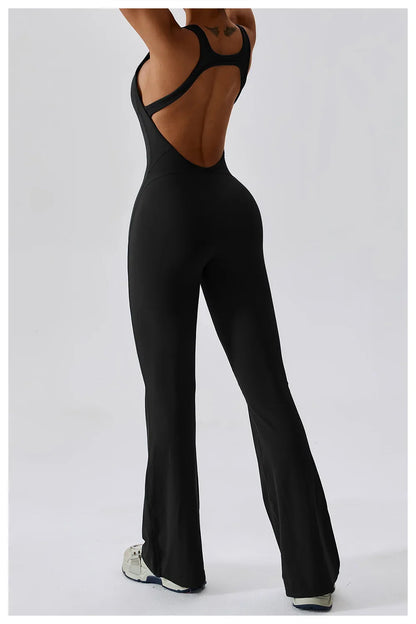 Luxe Contour Open-Back Flared Jumpsuit