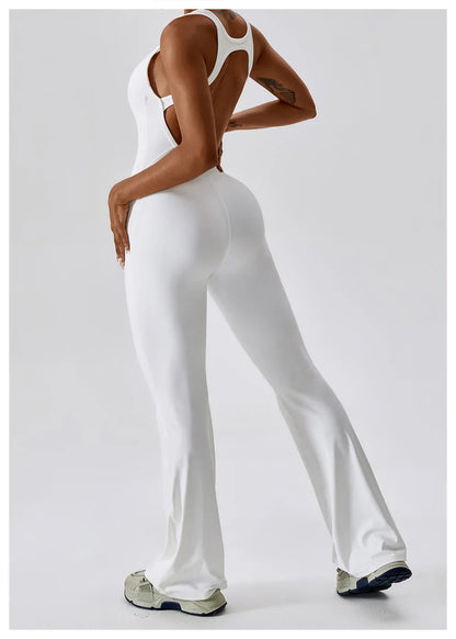 Luxe Contour Open-Back Flared Jumpsuit