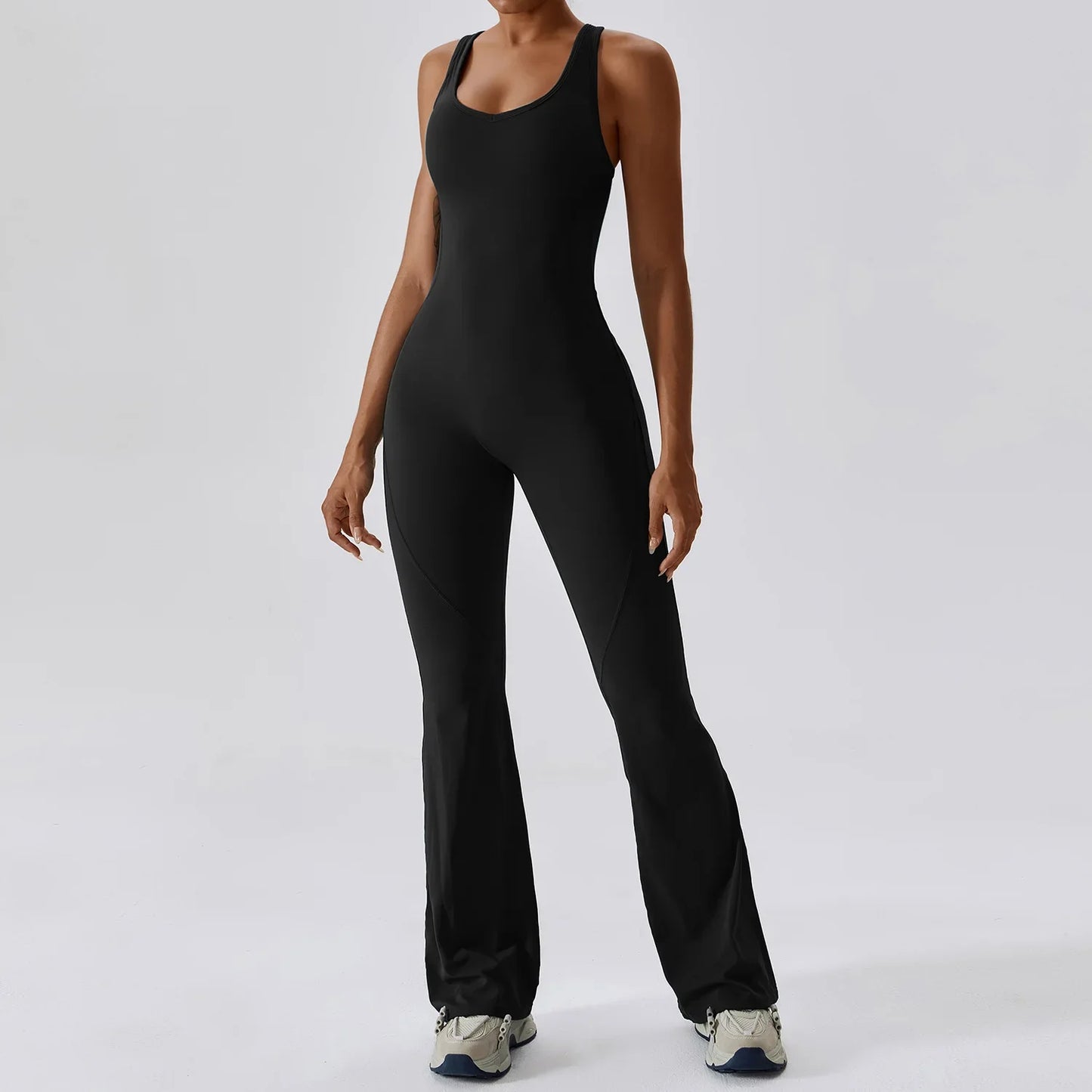 Luxe Contour Open-Back Flared Jumpsuit
