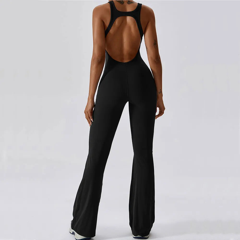 Luxe Contour Open-Back Flared Jumpsuit