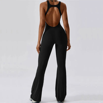 Luxe Contour Open-Back Flared Jumpsuit