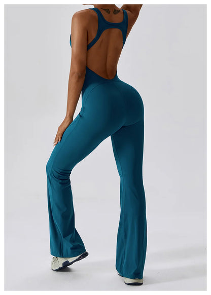 Luxe Contour Open-Back Flared Jumpsuit