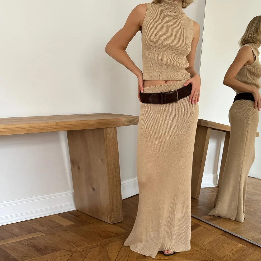 Elegant Knitted Skirt Set