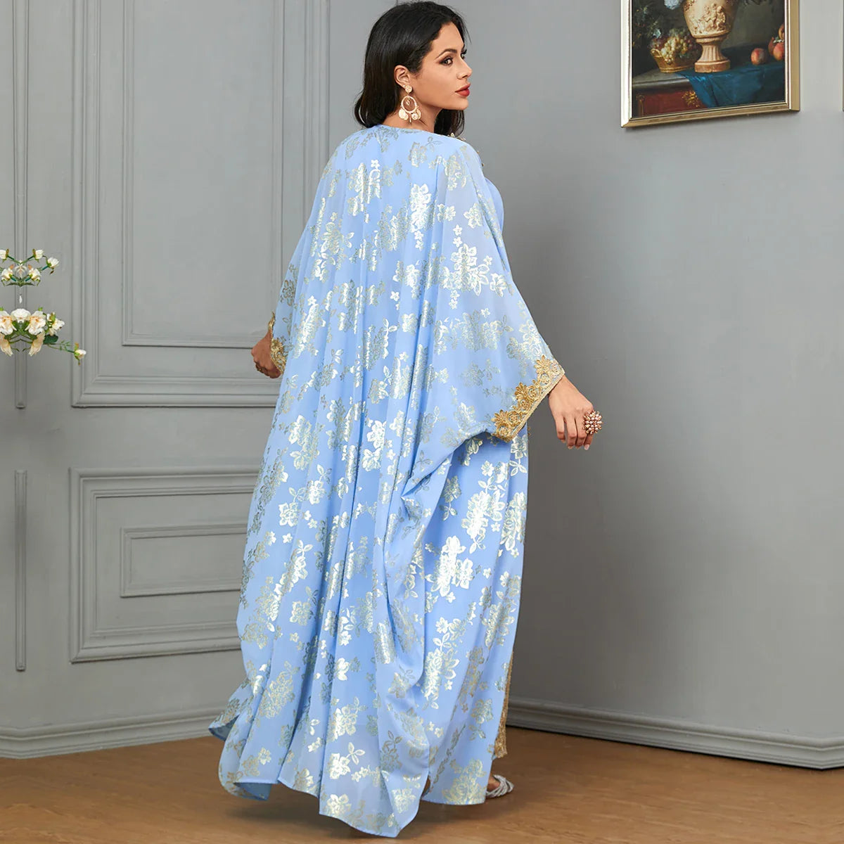 Golden Elegance Embroidered 2-Piece Abaya