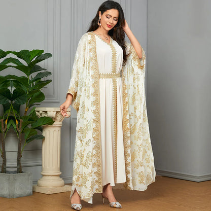 Golden Elegance Embroidered 2-Piece Abaya