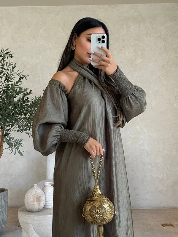Elegance Veil Off-Shoulder Abaya