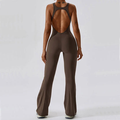 Luxe Contour Open-Back Flared Jumpsuit