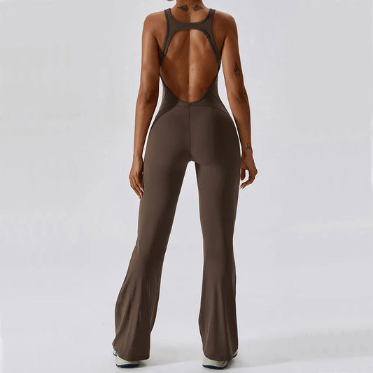 Luxe Contour Open-Back Flared Jumpsuit