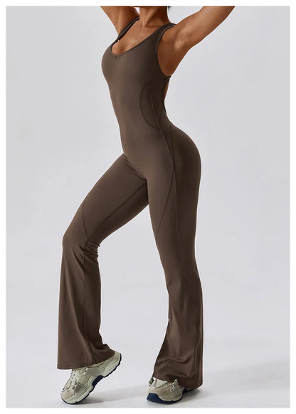Luxe Contour Open-Back Flared Jumpsuit
